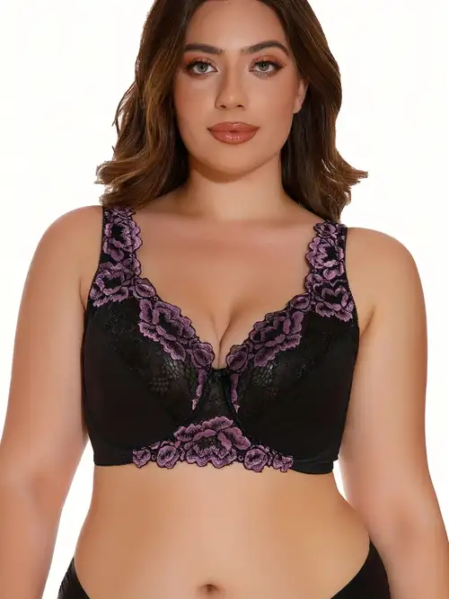 Plus Size Comfortable Bras for Women Full-Coverage Lace Floral Print Push  Up Soft Everyday Wear T-Shirt Bra Smoothing at  Women's Clothing store
