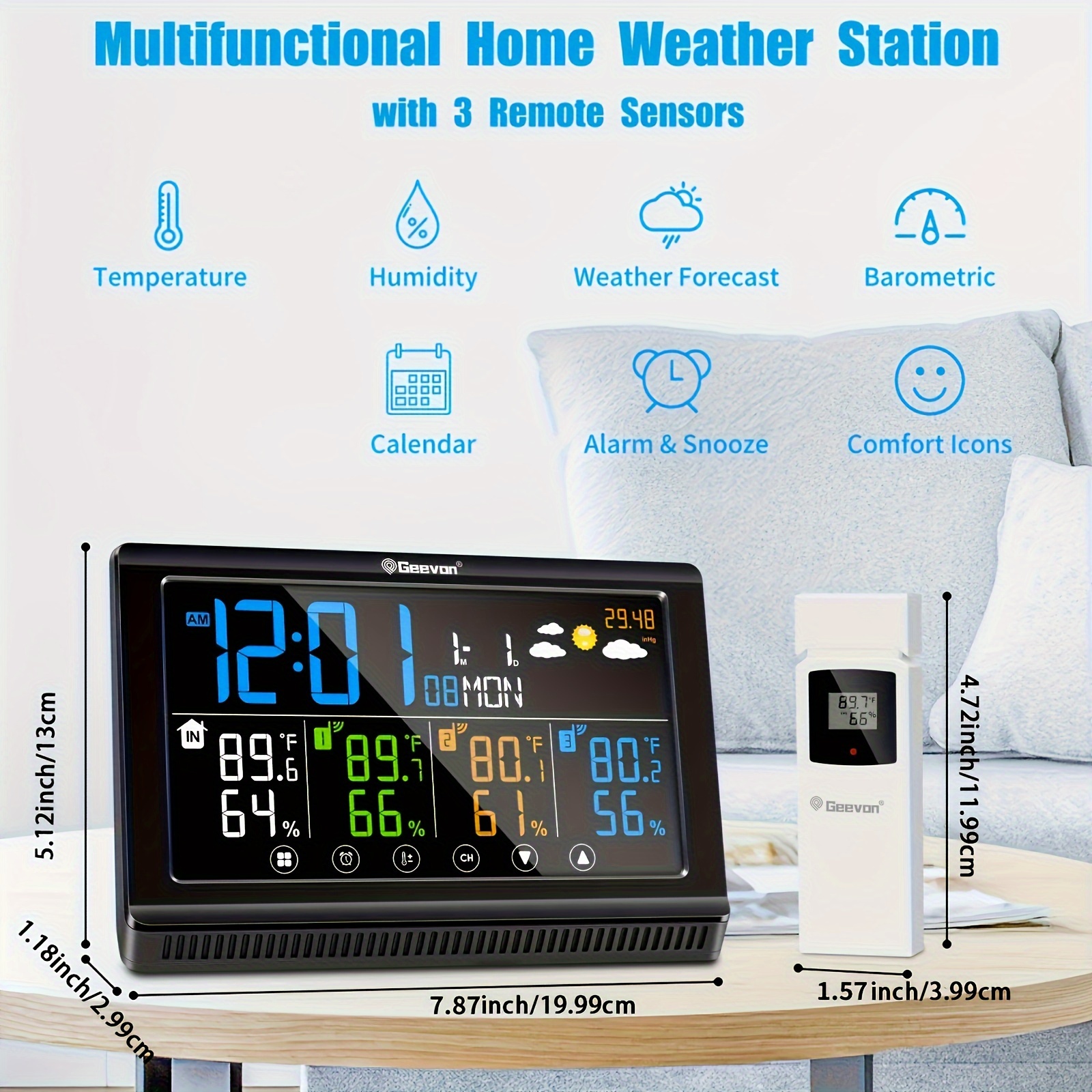 Geevon Indoor Outdoor Thermometer Wireless With 3 Remote Sensors
