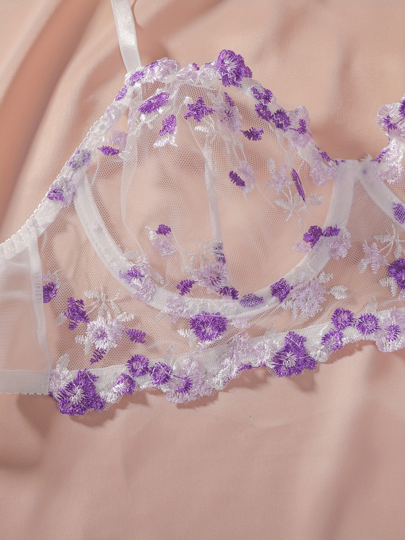 HIGH QUALITY Lingerie-purple Lingerie Set-flower Embroidered Lingerie-floral  Lingerie Set-sheer Lace Lingerie-bra Underwire-see Through Bra -  Canada