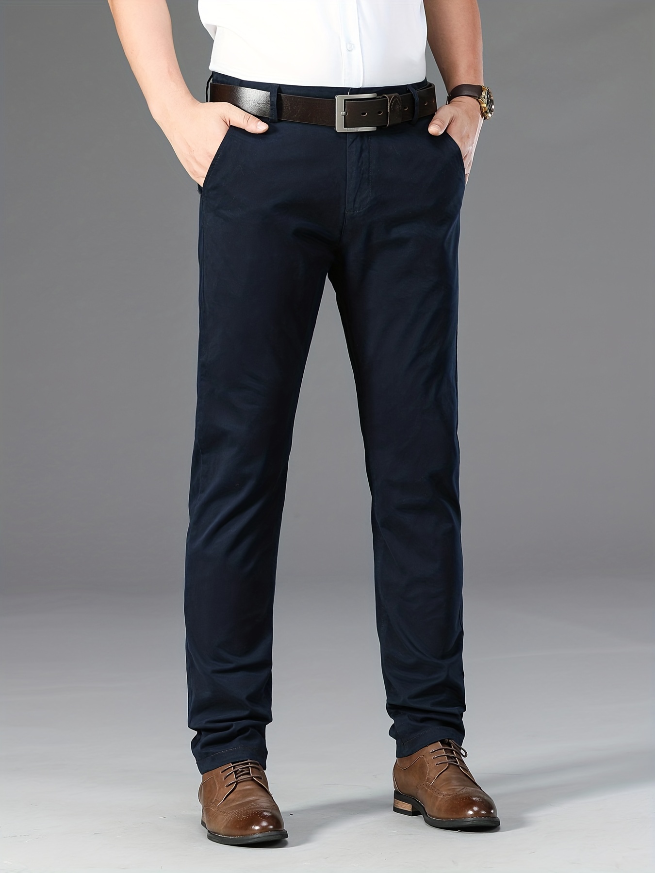 Classic Design Dress Pants Men's Formal Solid Color Stretch - Temu Canada