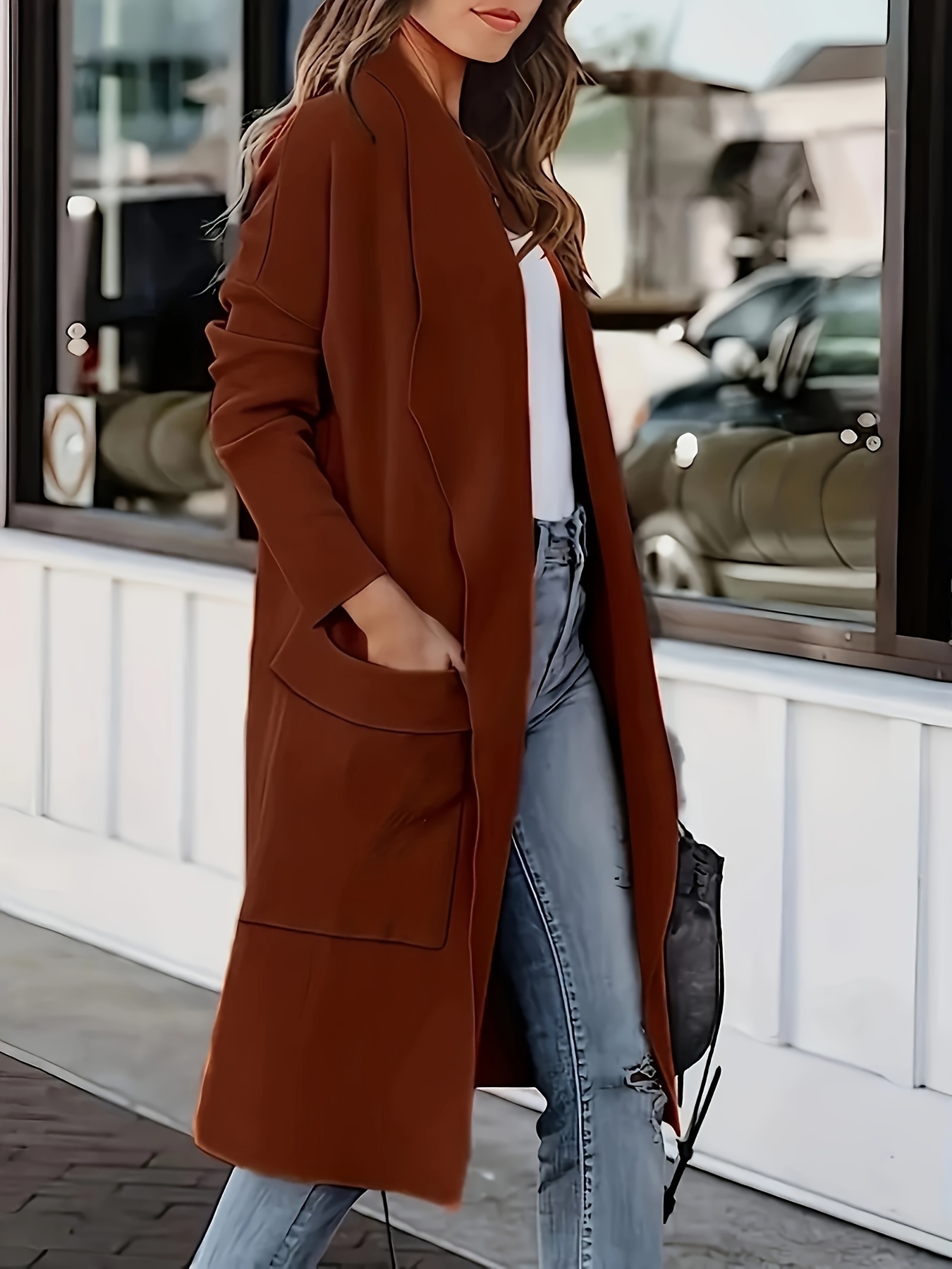 Plus Size Elegant Coat Women's Plus Solid Long Sleeve Open - Temu