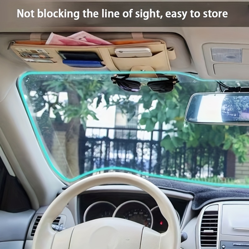 CGEAMDY Auto-Sonnenblende-Organizer, Reißverschlusstasche aus Leder für  Karten, Führerschein, Stifte, Brillen, Dokumente, Autozubehör (Rot)