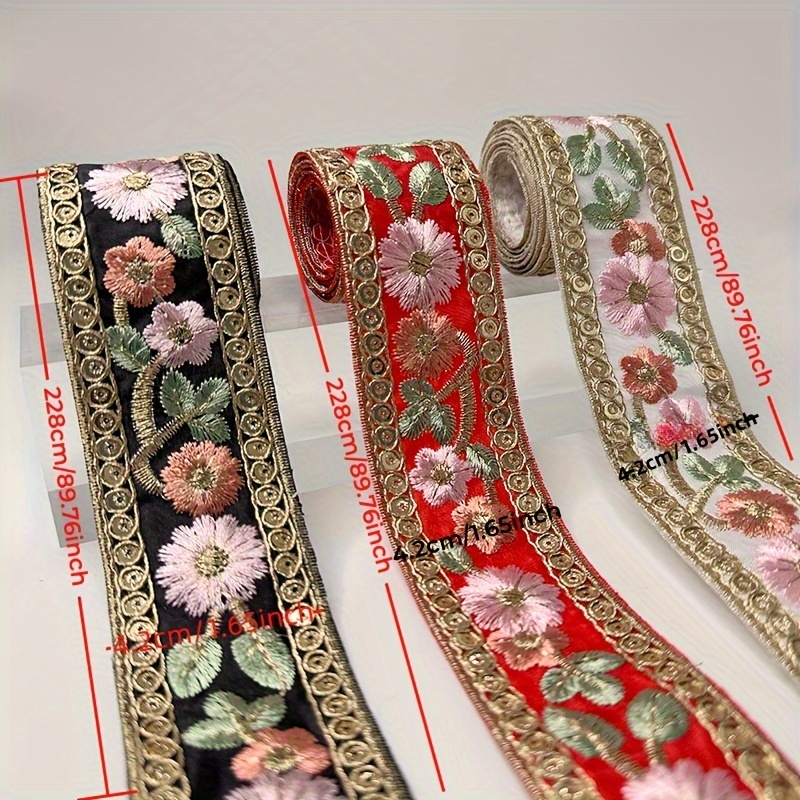 Fabric Accessories Floral Embroidery Lace Border-Pink 