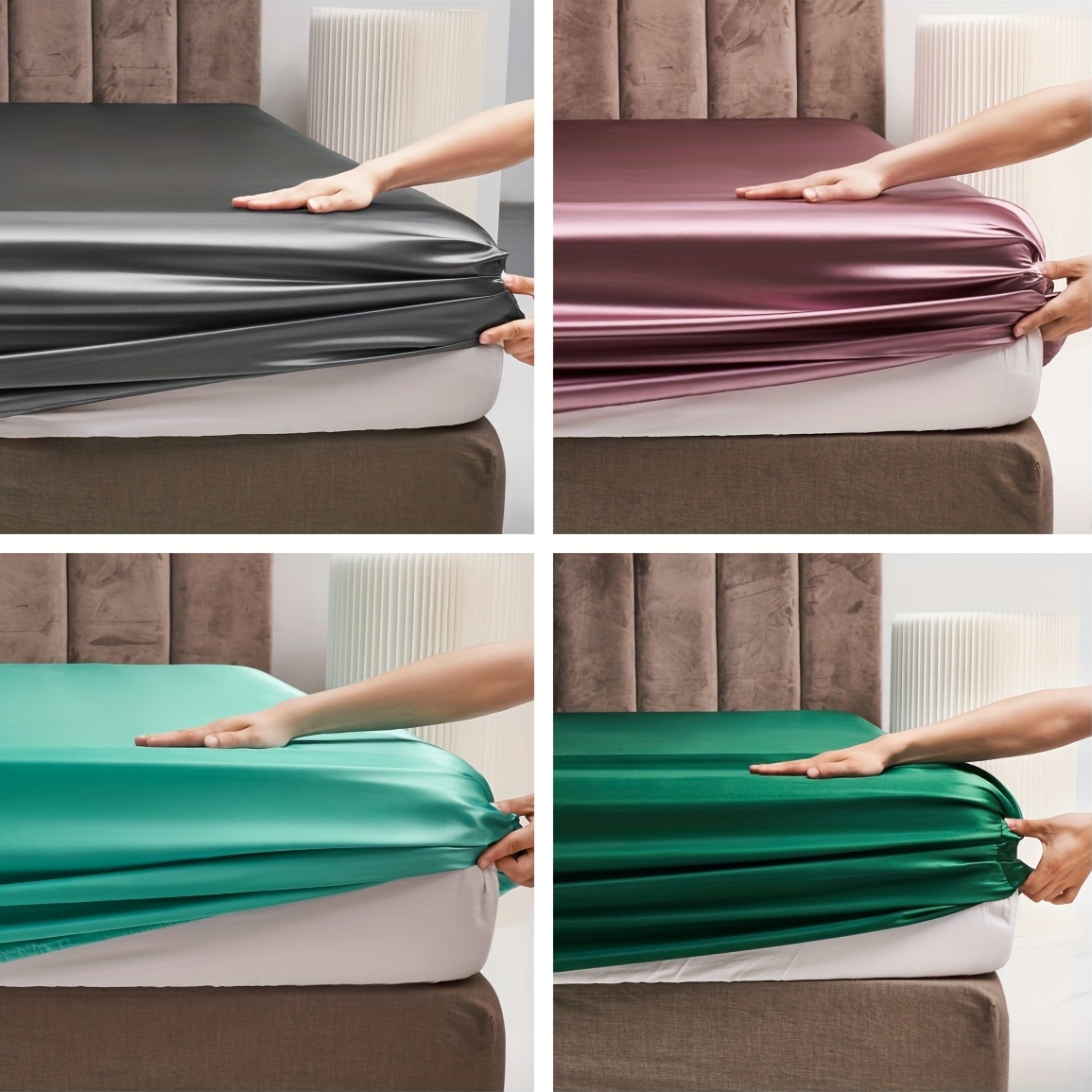 Polyster Satin Solid Fitted Sheet Fitted Sheet Flat Sheet - Temu