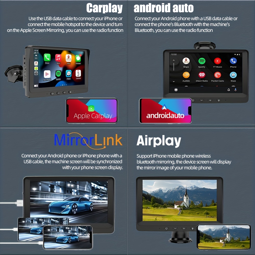 7 Universal Wireless Carplay Touch Screen Wired Android Auto Display BT  Navigation Multimedia Monitor Compatible with All Cars
