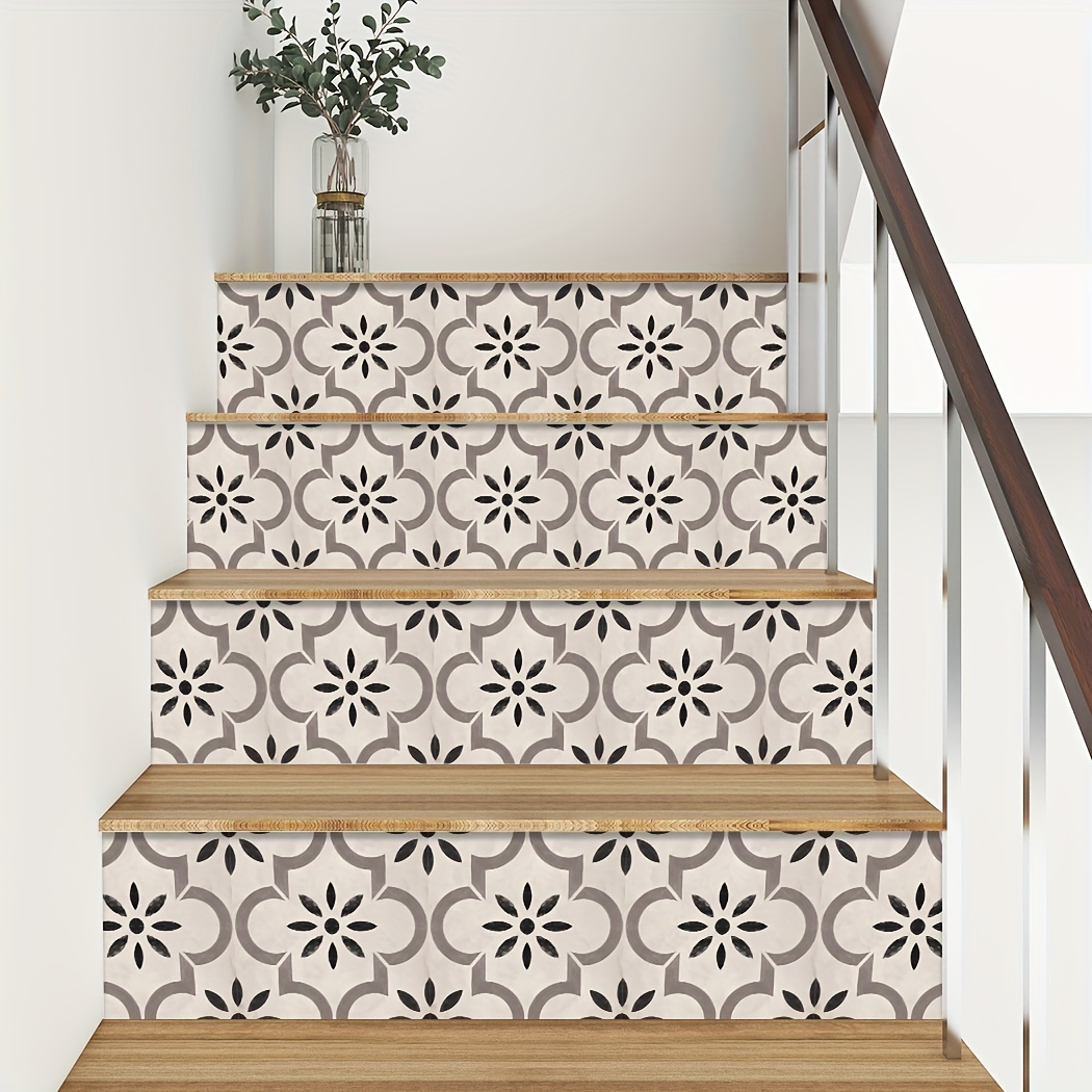 5pcs Stair Stickers 7.8*39inch Moroccan Tile Stair Riser Stickers Removable  Tile Decals Peel And Stick Stair Strip Sticker Waterproof Wall Tile Sticke