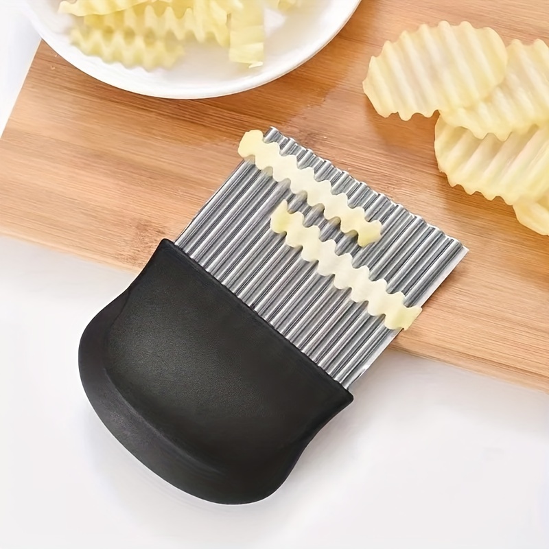 Stainless Steel Potato Wavy Cutter French Fries Chips Kitchen Tool, Size: 9.5, Black
