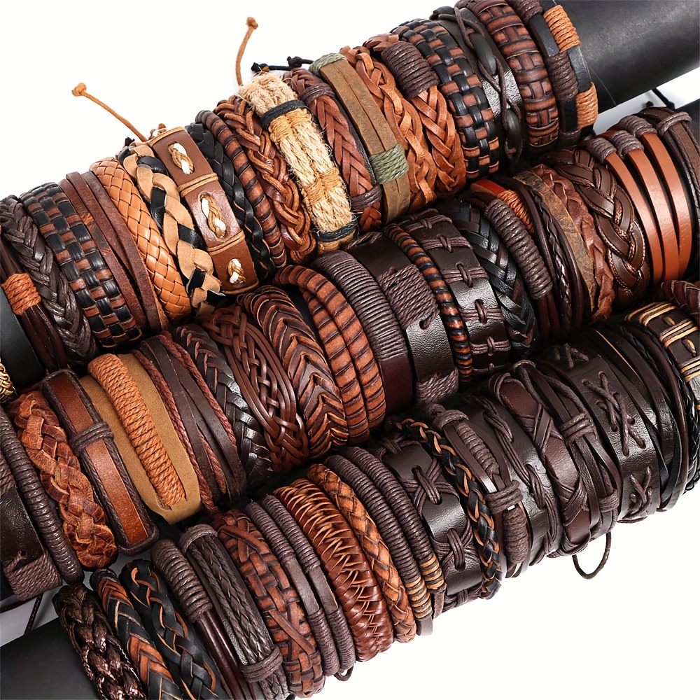 

10pcs Fashion Mixed Pu Leather Bracelets For Men And Women, Christmas Thanksgiving Jewelry Gifts, Assorted Varieties