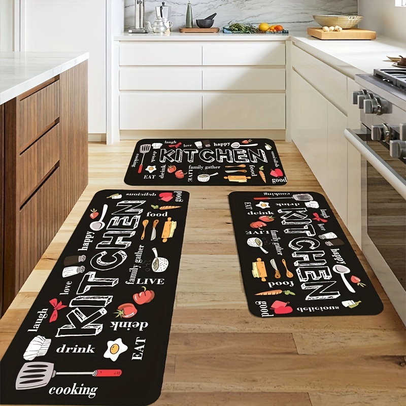 Kitchen Floor Mat Kitchenware And Food Pattern Rug Modern Kitchen Rug