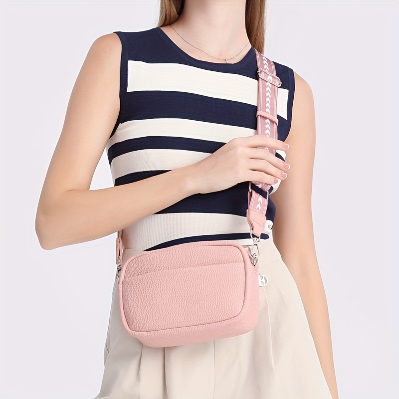 Trendy Square Crossbody Bag, Litchi Pattern Shoulder Bag, Women's PU  Leather Zipper Purse