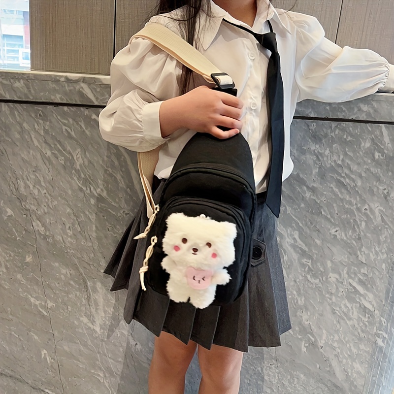 New Women's Canvas Belt Bag Cartoon Bear Cute Fashion Messenger Chest Bag  Korean Style Outdoor Ladies Small Bag