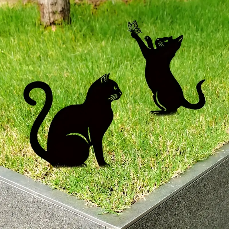 Art Métal Chat Noir - Silhouettes Noires Clôture Terrasse Extérieur Décorations Chat Métal Jardin Art Métal Chat Noir - Silhouettes Noires Clôture Terrasse Extérieur Décorations Chat Métal Jardin