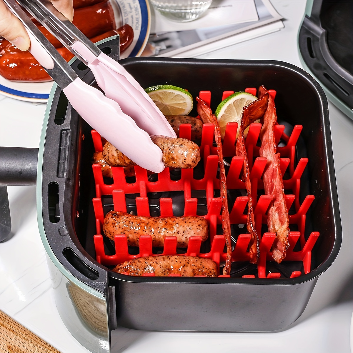 Red Square Silicone Air Fryer Grill, Hot Dog Rack, Bacon Rack