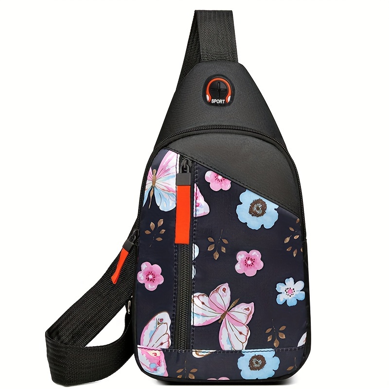 TEMU Mochila Con Estampado Floral Étnico, Bolso Cruzado De Nylon, A , Bolsa De Pecho Deportiva Y Riñonera