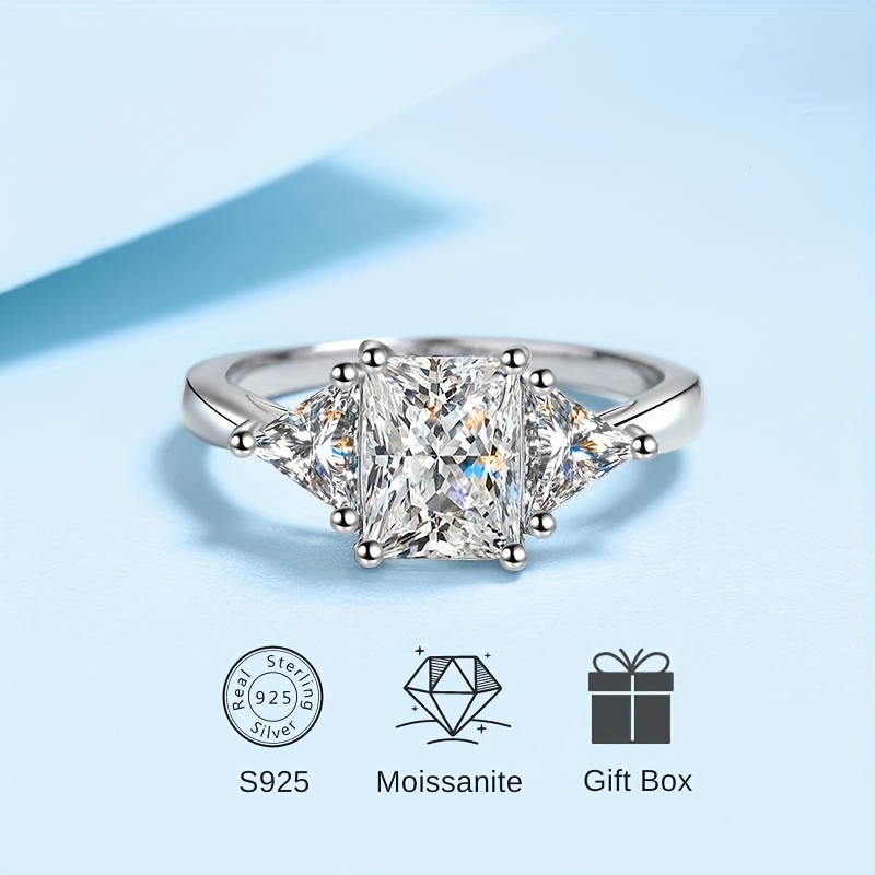 

1pc 3 Ct Moissanite Ring, 925 Sterling Silver Wedding Engagement Rings, Ideal Choice For Gifts
