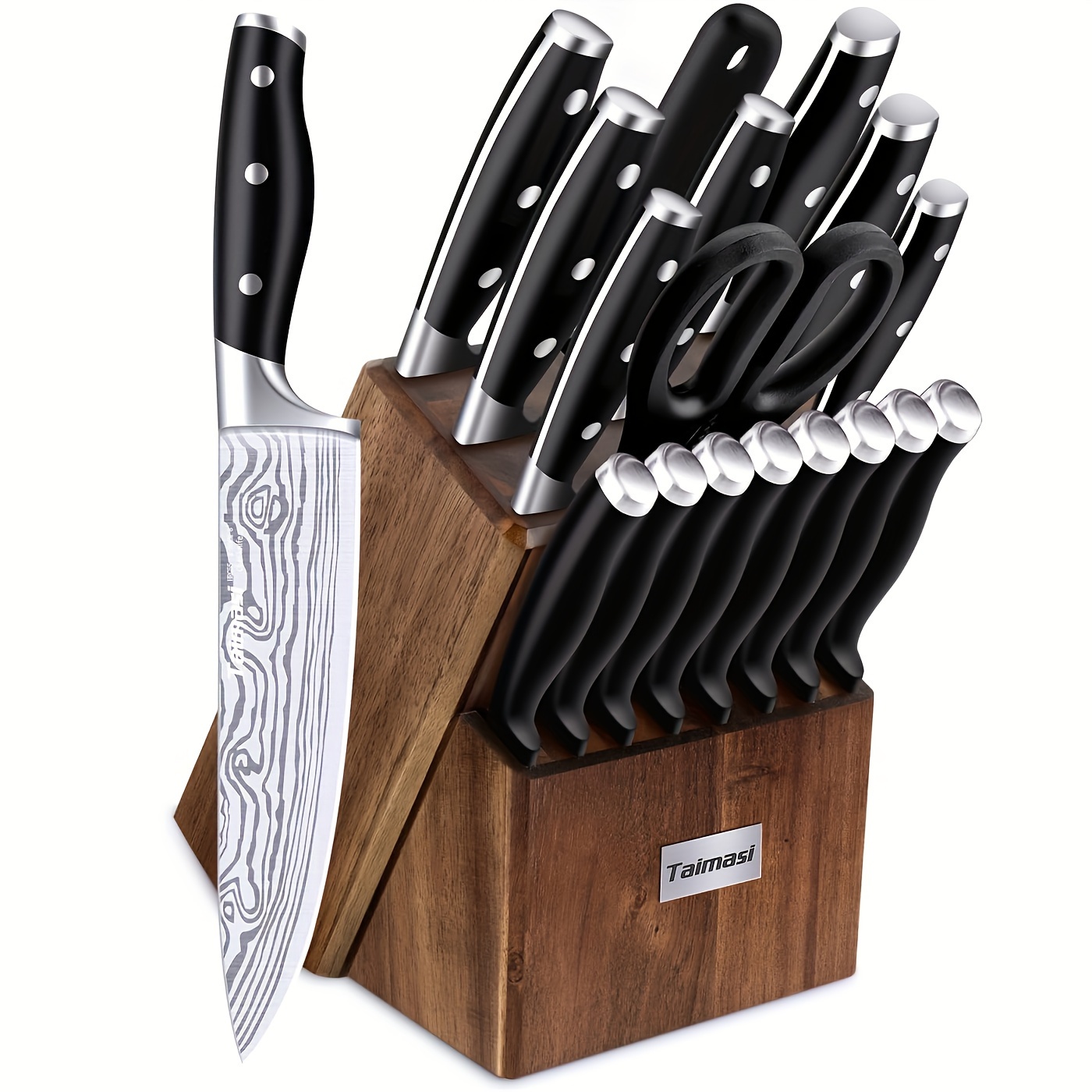 Knife Set, Kitchen Knife Set With Wooden Block And Sharpener, High Carbon  Stainless Steel Professional Chef Knife Set, Ultra Sharp Full Tang Handle  Design Knife Block Set, Kitchen Gadgets - Temu