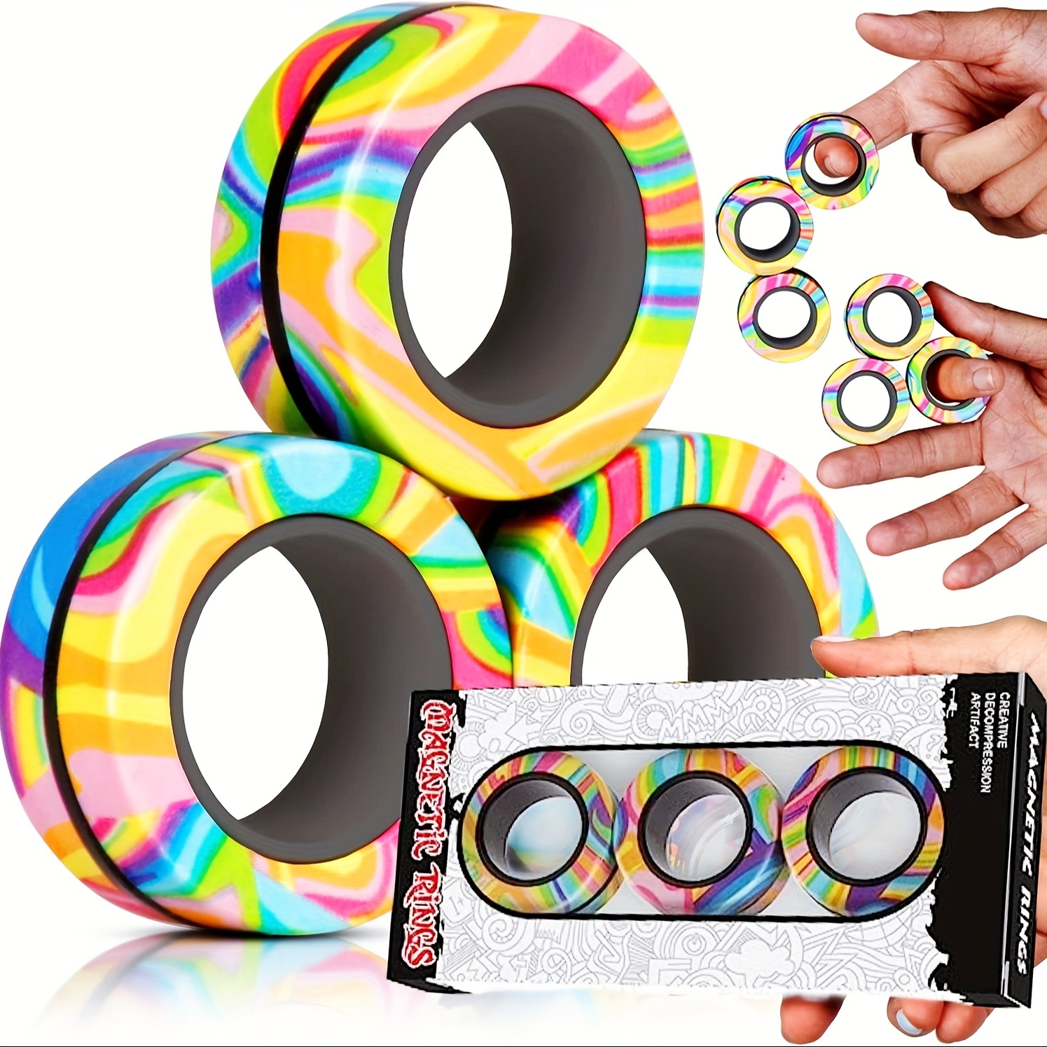 Magnetic Rings Fidget Toys for Adult Anxiety Magnet Rings Fingears Magnetic  Toys Gifts for Teens 