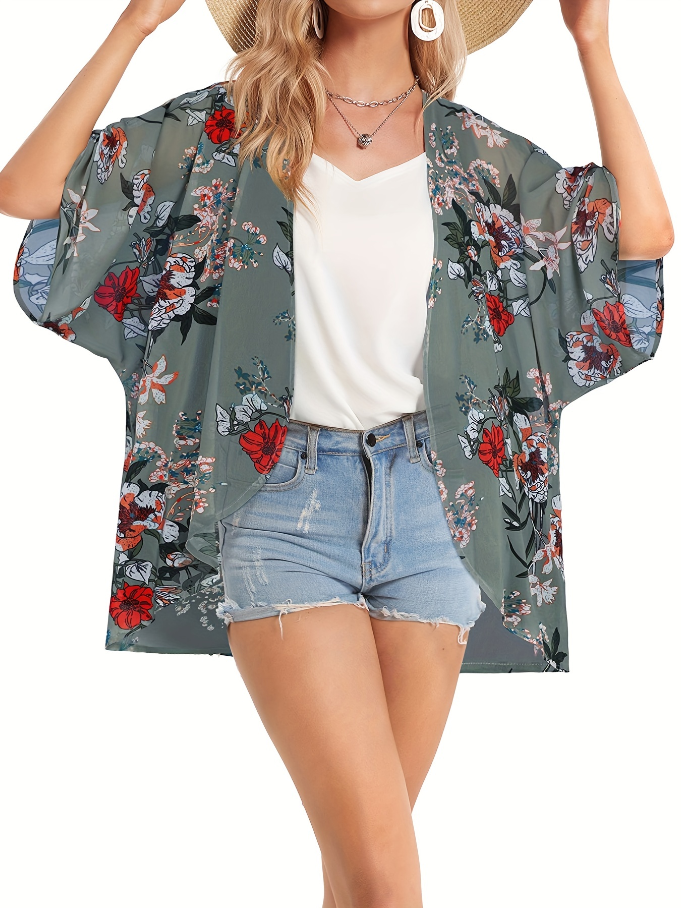 Talla Grande Vacay Cover Up Bata Mujer Estampado Animales - Temu