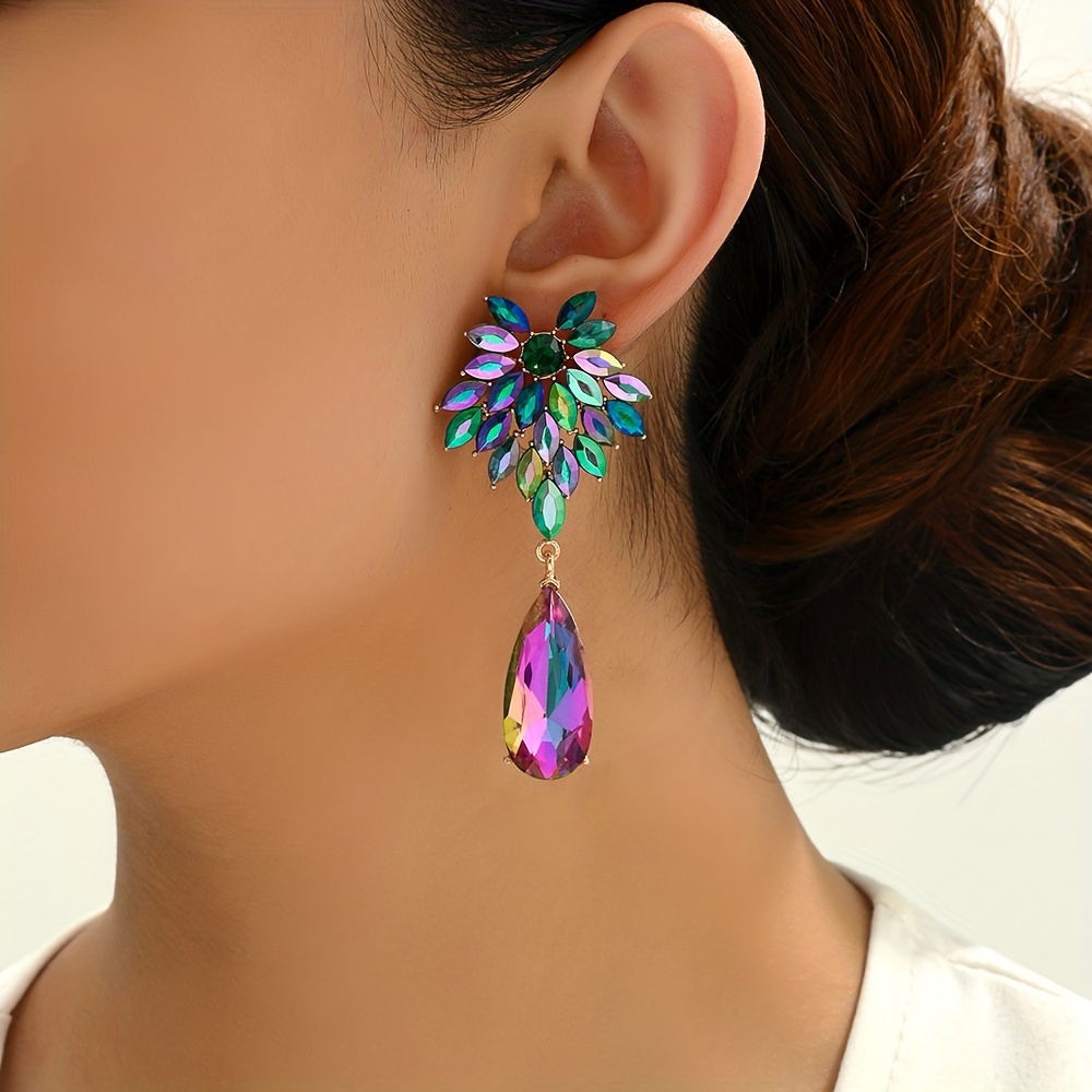 

Elegant Dangle Earrings Sparkling Flower Design Inlaid Shining Glasses Multi Colors For U To Choose Pick 1 U Prefer