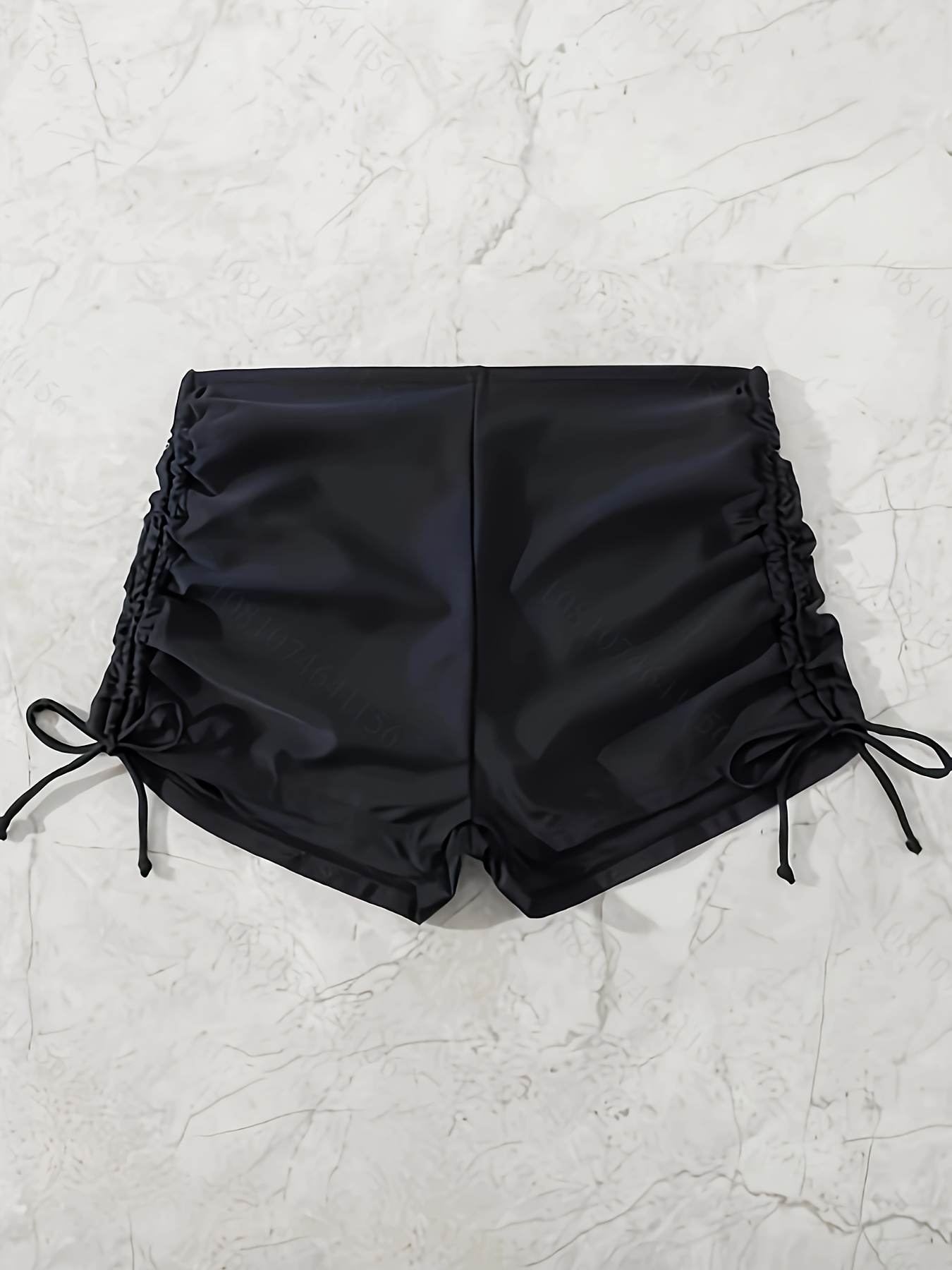 Drawstring Side Plain Black Swim Bottoms, High Waisted Stretchy Comfy Swimming Boxer Shorts, Women's Swimwear & Clothing