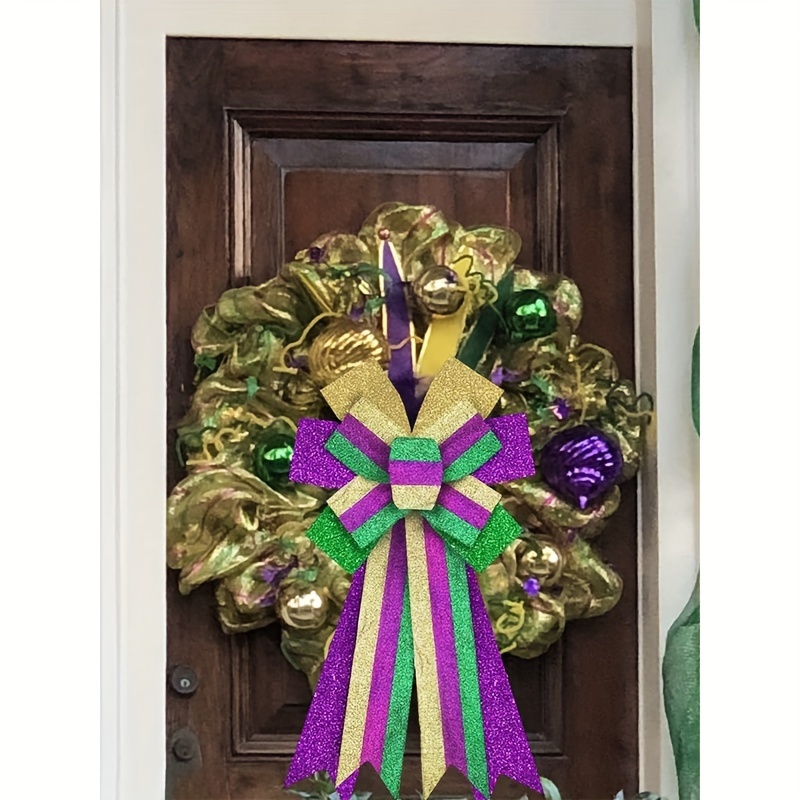 Large Mardi Gras Bows For Wreaths Mardi Gras Wreath - Temu