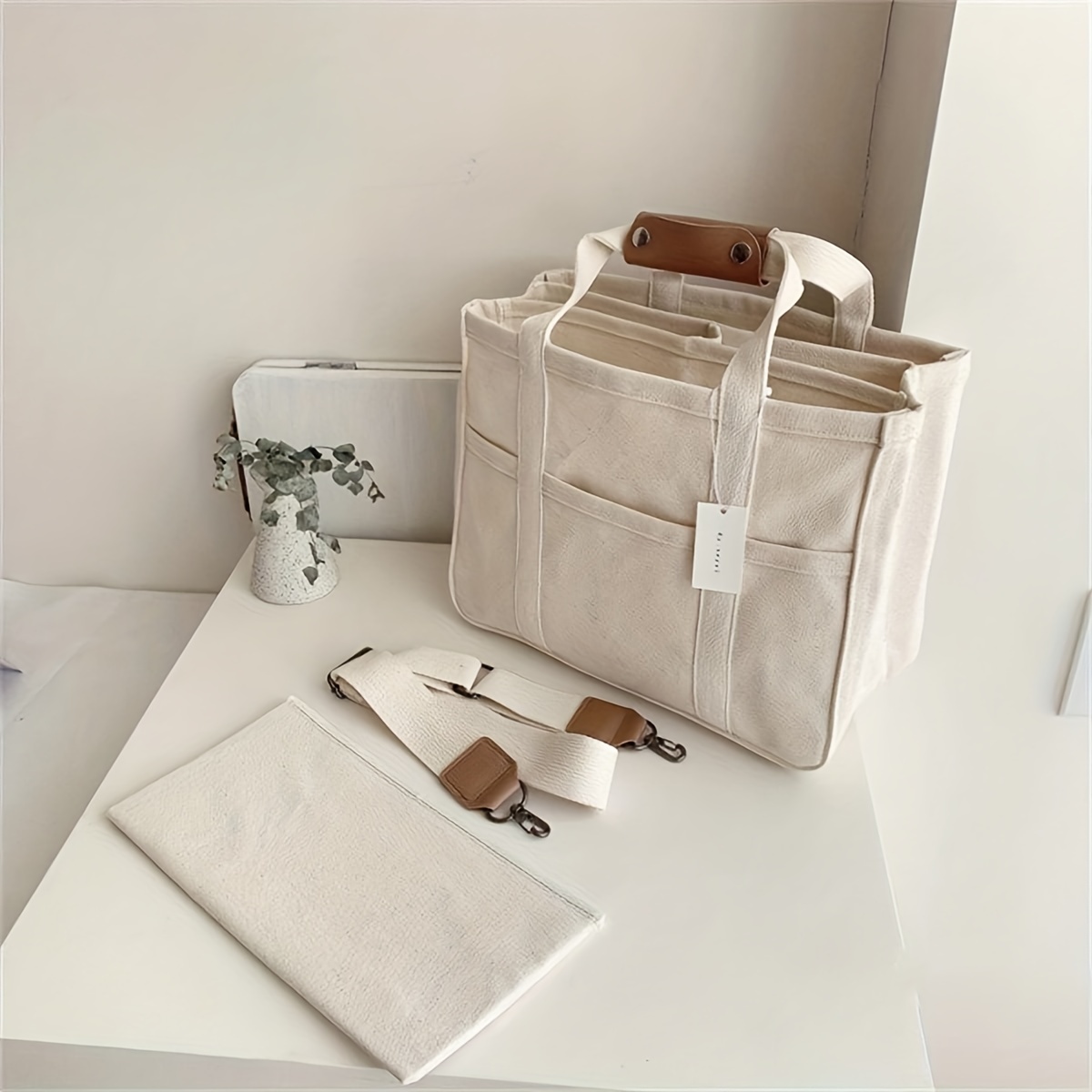 Canvas Tote Bag With Seperations Durable Lightweight - Temu