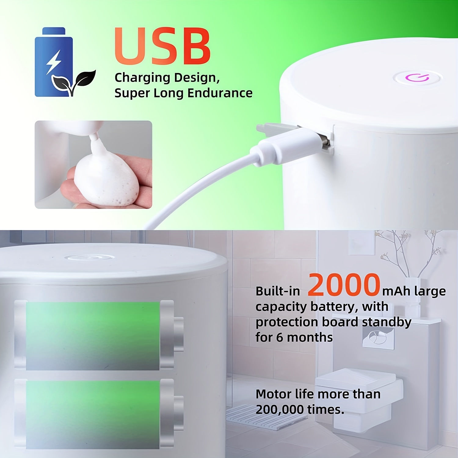 Dispensador automático de jabón líquido de espuma por inducción, máquina de  espuma líquida manos libres, herramienta de mano infrarroja para baño, ino  , Blanco BLESIY Dispensador de jabón
