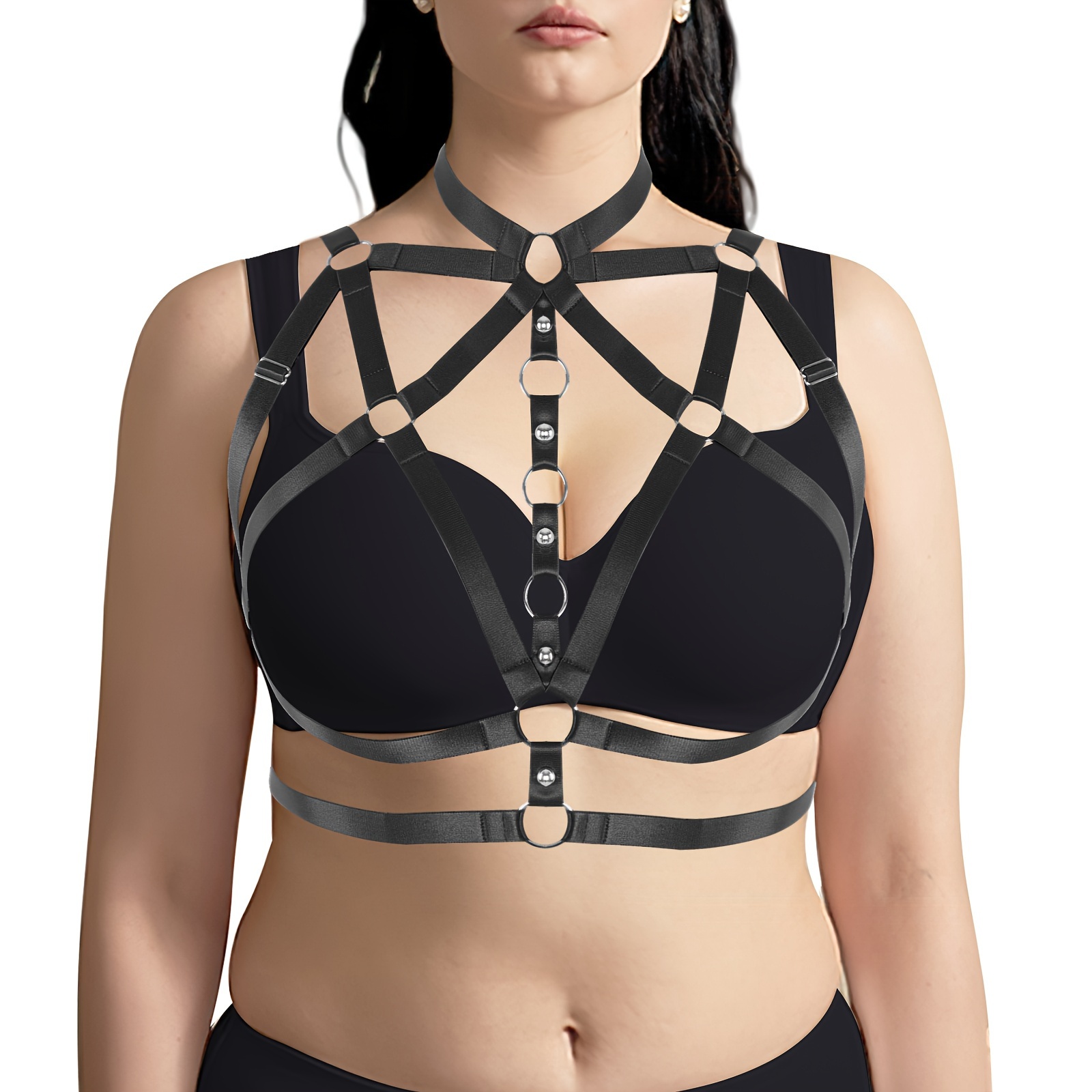 Women Harness Elastic Cupless Cage Bra Sexy Lingerie for Women Adjustable  Hollow Out Punk Gothic Style Strappy Bralette