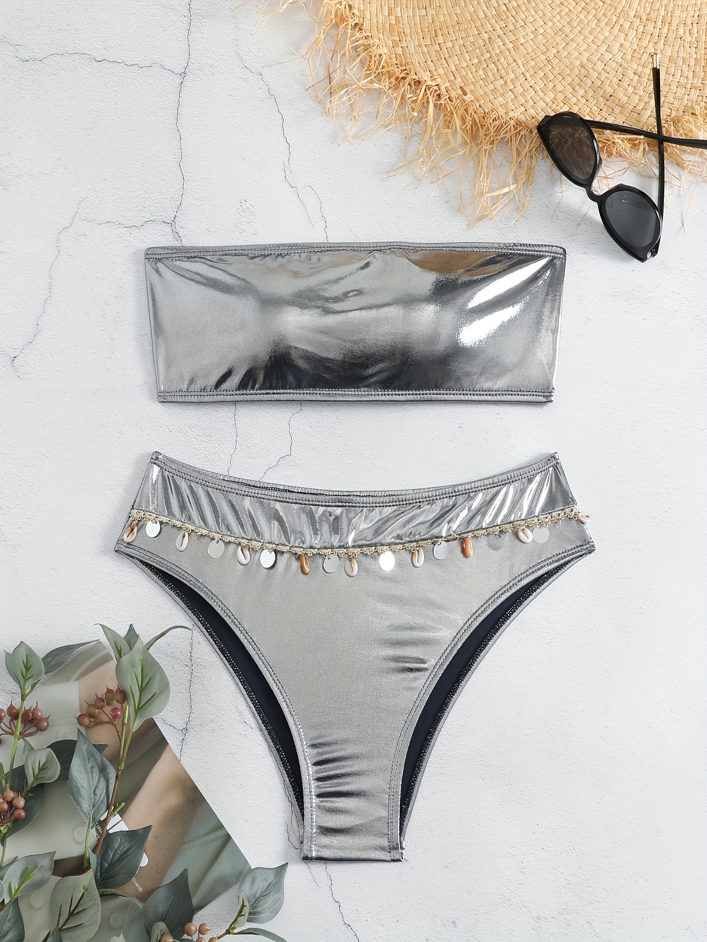 Bralette Bikini Set - Metallic Silver Bikini –