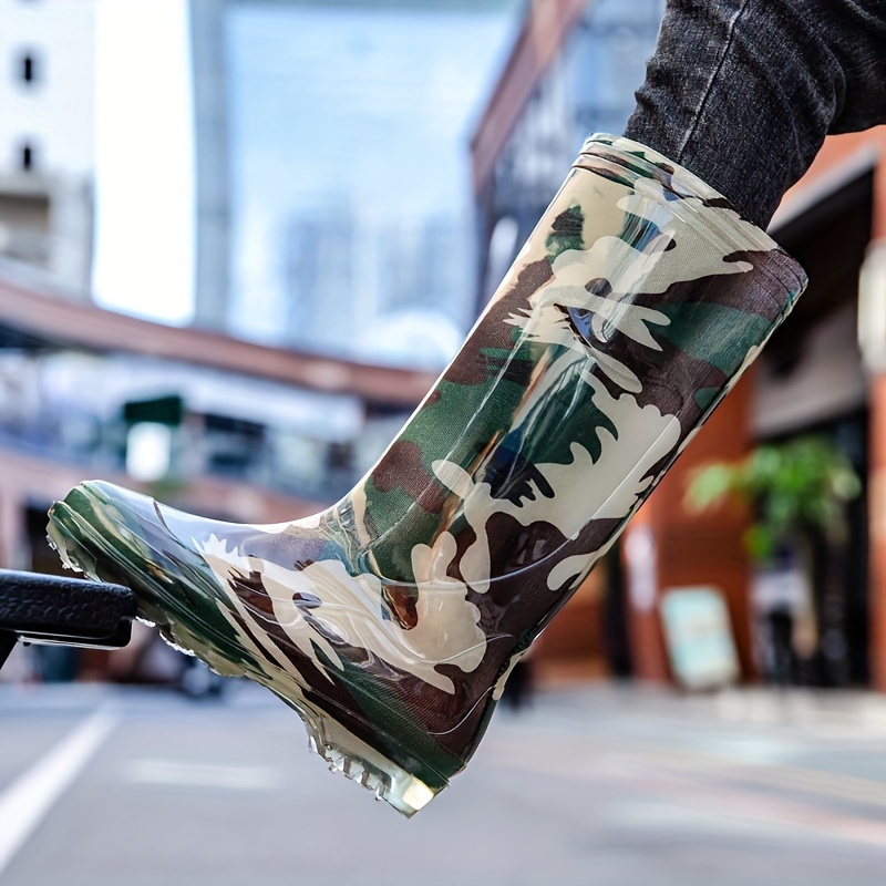 Mens Knee High Camouflage Rain Boots Comfy Non Slip Waterproof