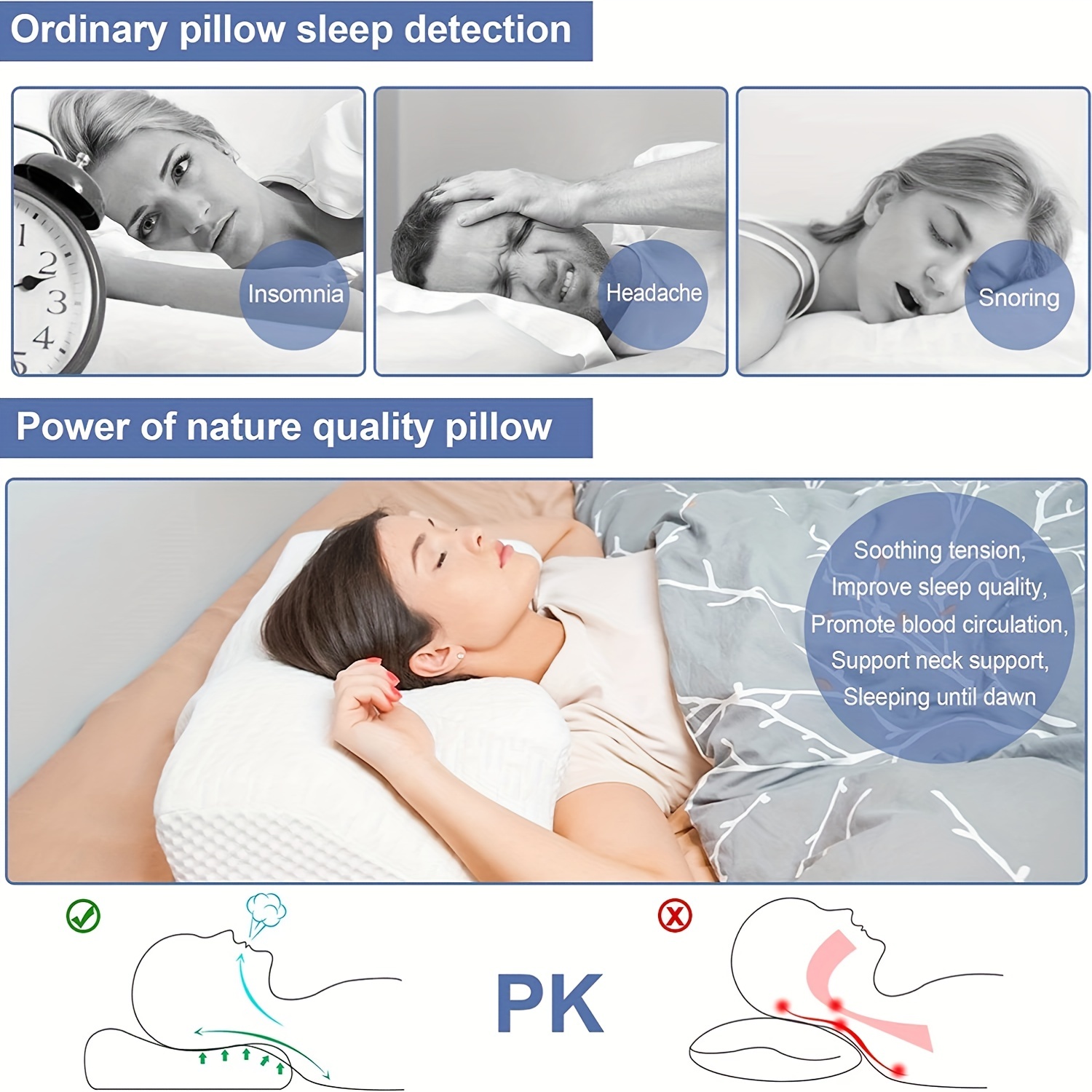 Almohada ortopédica | Almohada de espuma viscoelástica para aliviar el  dolor de cuello o almohada para dormir de espalda y de lado | Almohada