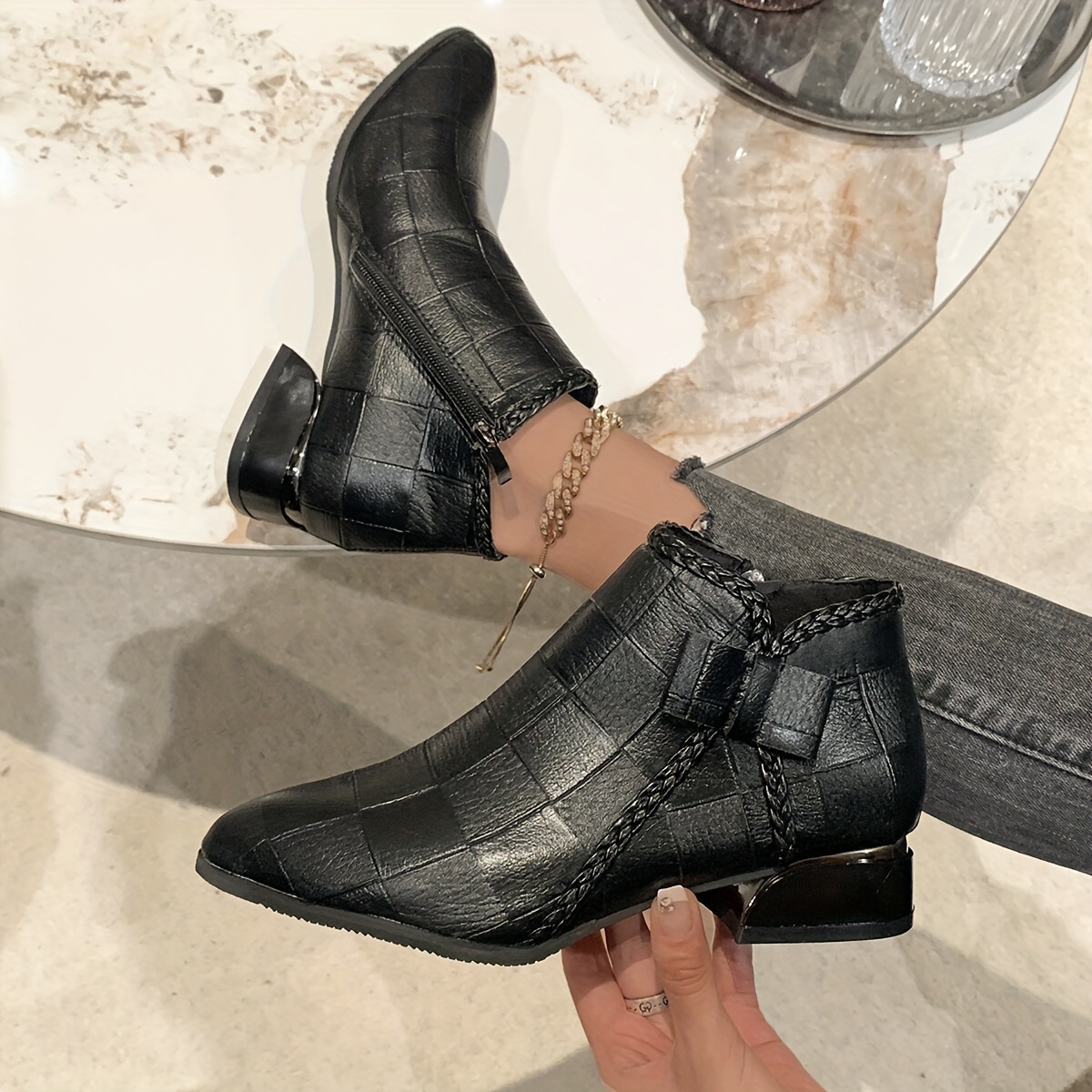 Image of Chelsea Boots Handmade Boots Literary Fashion Versatile Chunky Heel, Women Shoes