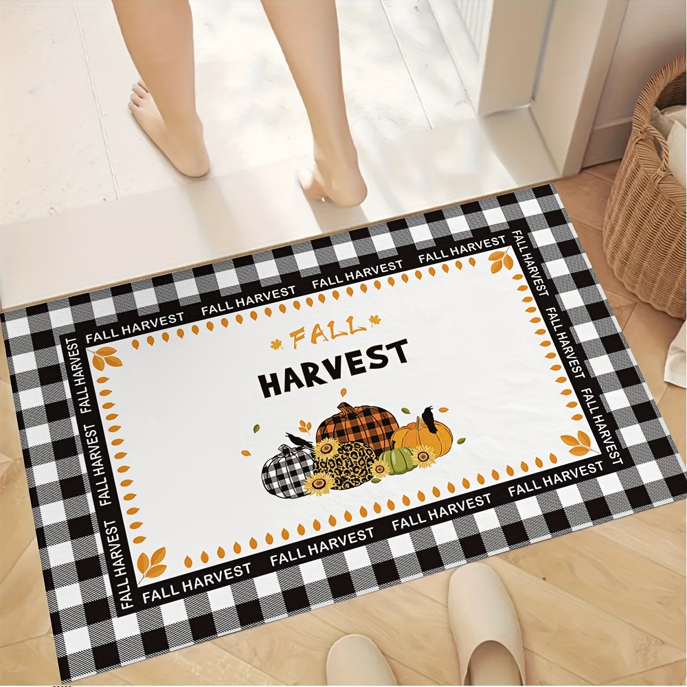 Fall Harvest Kitchen Rug Black And White Checkered Border Thanksgiving  Floor Mat Sunflower Pumpkin Black And White Checkered Truck Atmosphere  Decorative Doormat Thanksgiving Express Mat Furniture Doormat Thanksgiving  Decor - Temu