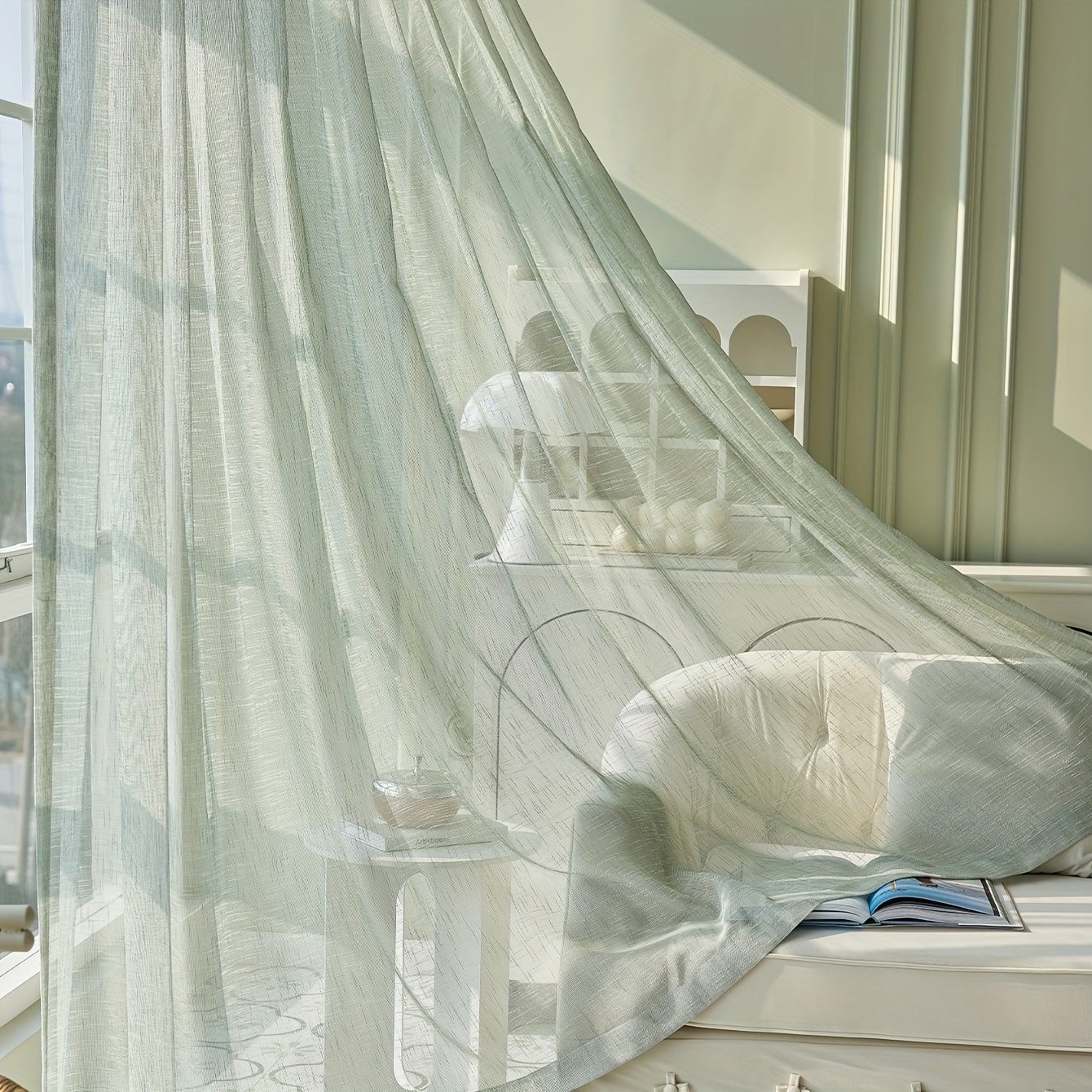 1panel Cortina Blanca Transparente Sala Dormitorio Ventana - Temu