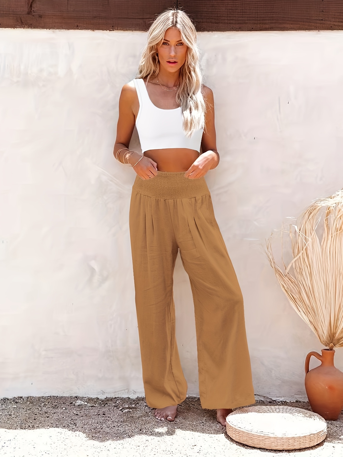 Women's Wide Leg Pants Summer Cotton Linen Pants Casual High Waist  Drawstring Pants Loose Fit Comfy Lounge Beach Pants, White, XX-Large :  : Clothing, Shoes & Accessories