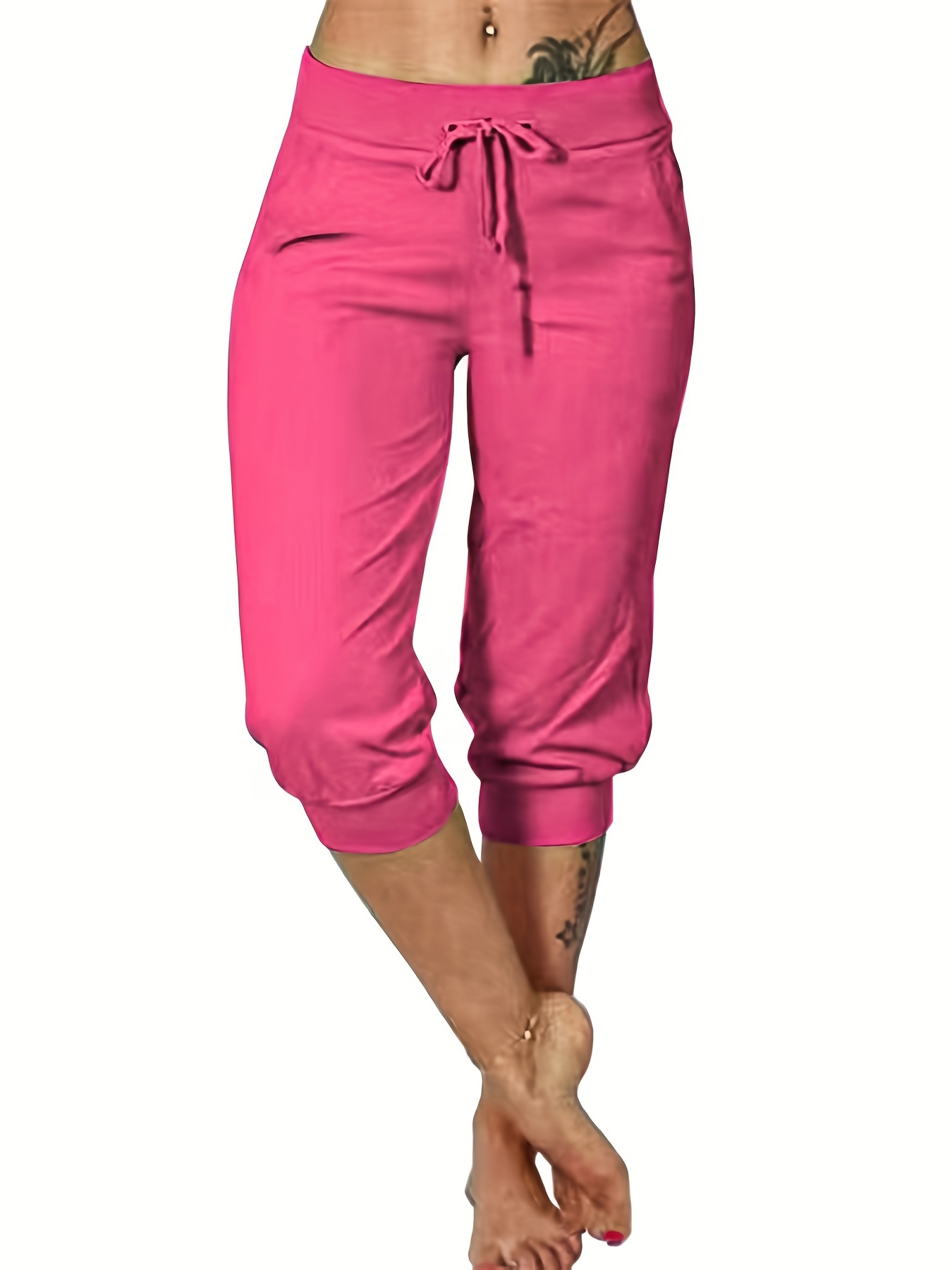 Comfy Women's Drawstring Capri Yoga Pants with Pockets