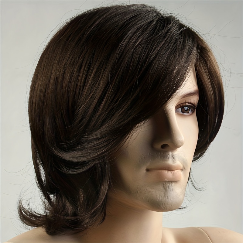 Men's Curly Long Bangs Partial Split Wig