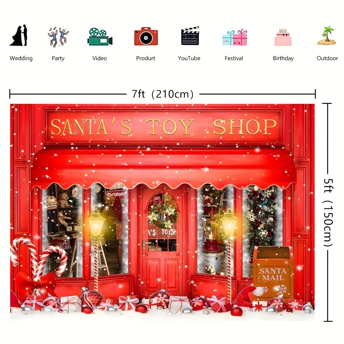 Christmas Backdrop Red Christmas Photo Backdrop Santa's Toy - Temu