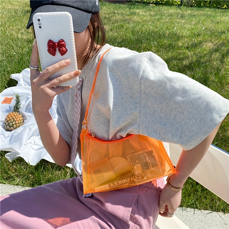 Women Ladies Summer Purse PVC Clear Jelly Bags Shoulder Bag Underarm Bags  Handbags COFFEE 