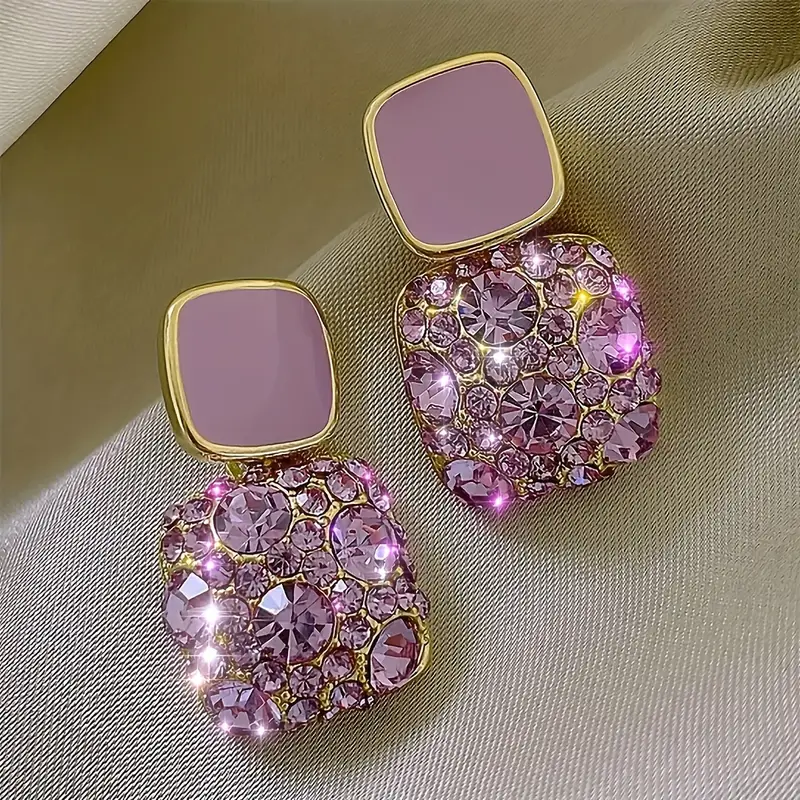 vintage square rhinestones earrings geometry jewelry women party favors details 1