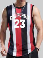 Men's Casual Trendy "California 23" Graphic Print Color Block Sleeveless Tank Tops, Summer Oversized Loose Vest For Fitness, Workout, Training Plus Size