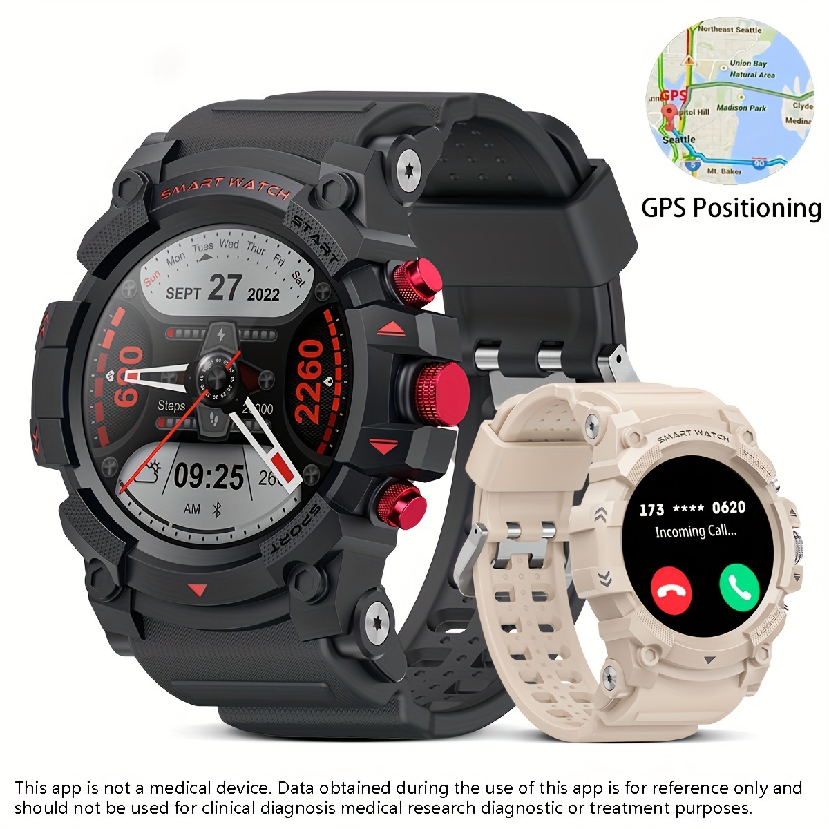 Reloj inteligente táctico militar para hombre, pulsera deportiva resistente  al agua Ip68, 5 Atm, Gps Integrado