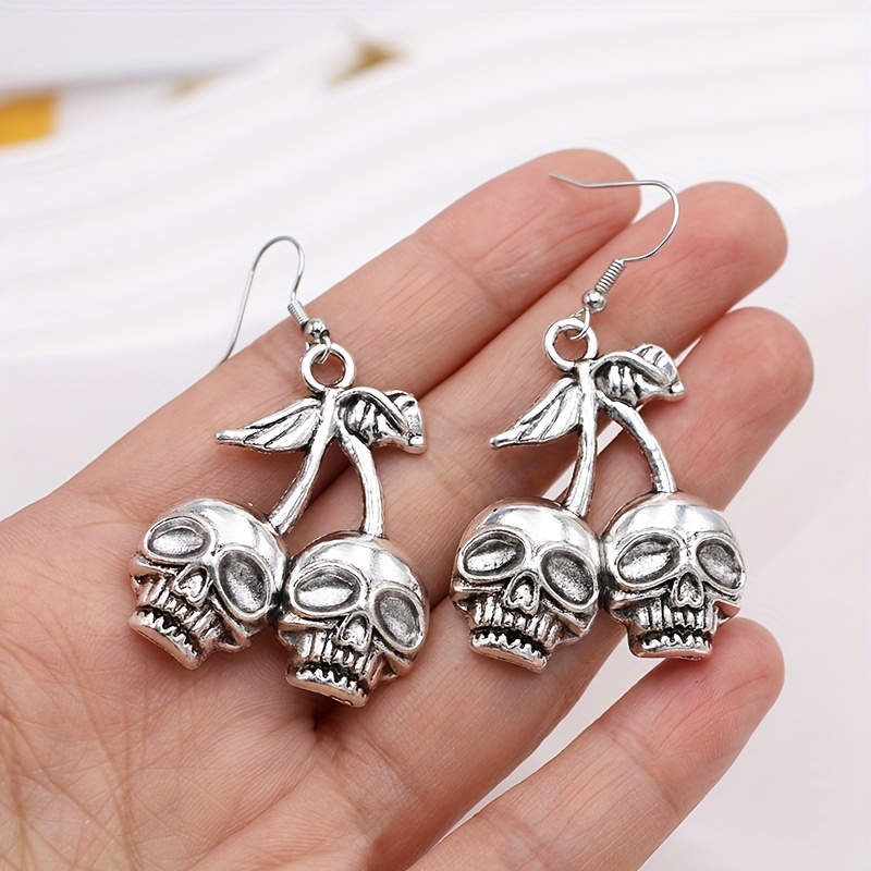 5pcs Silvery Plated Skull Cherry Charms Big Pendants for Jewelry Making DIY  Handmade Necklace Earrings Key Chain Accessories
