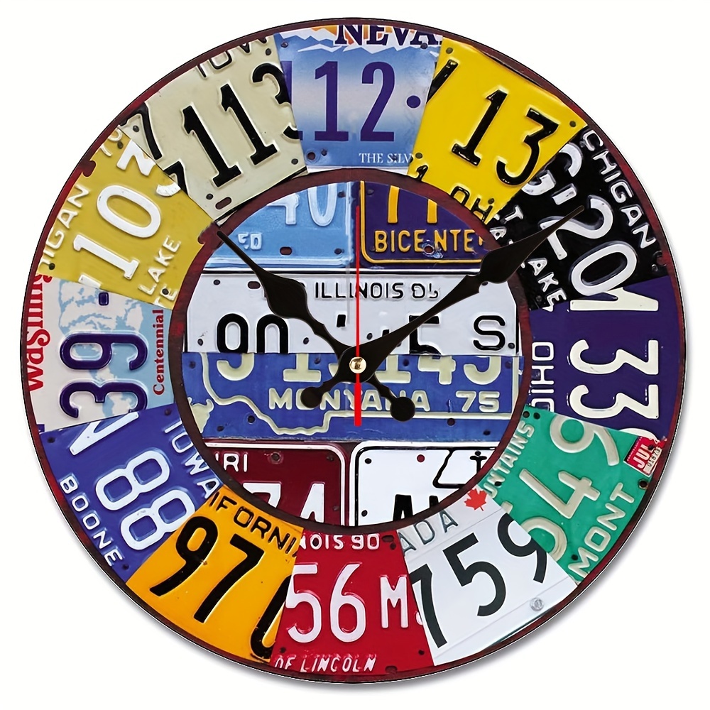 

1pc License Plate Wall Clock Vintage Numbers Car Wood Clock Non-ticking Battery Operated Clock For Living Room Kitchen Bedroom Farmhouse Home Decor Birthday Wedding Gift Aa Battery (not Included)
