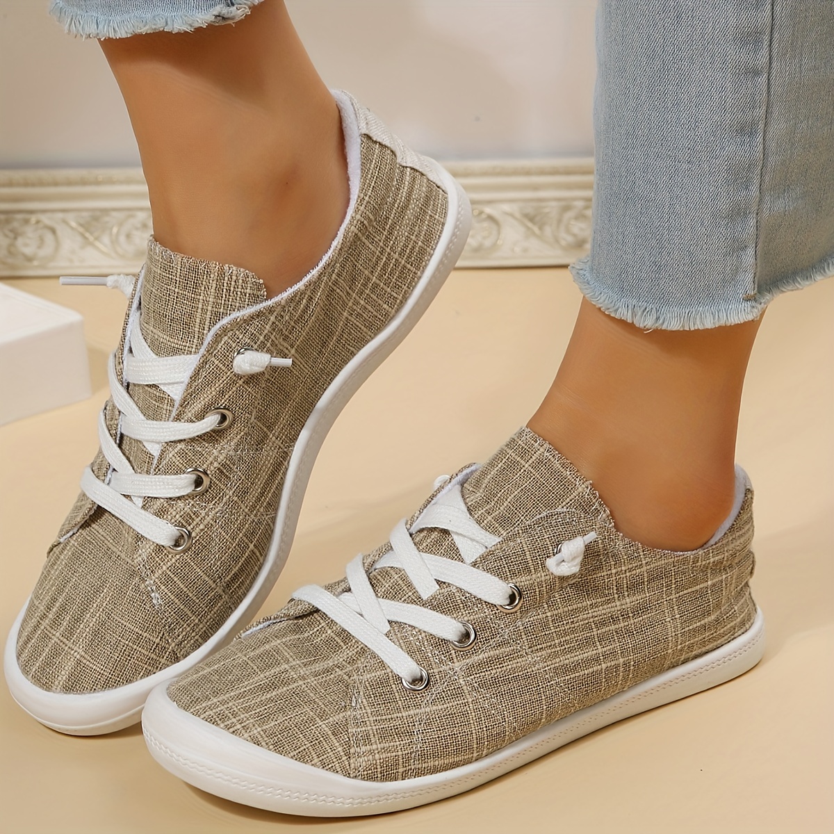 Women's Stylish Low Top Canvas Shoes, Lightweight And Comfortable Casual  Flat Shoes - Temu