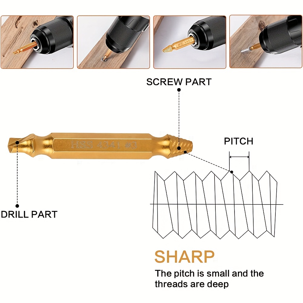 Set di estrattori per viti danneggiate da 4 pezzi, estrattore per viti  spelate per viti piccole, estrattore per bulloni rotti, estrattore per viti