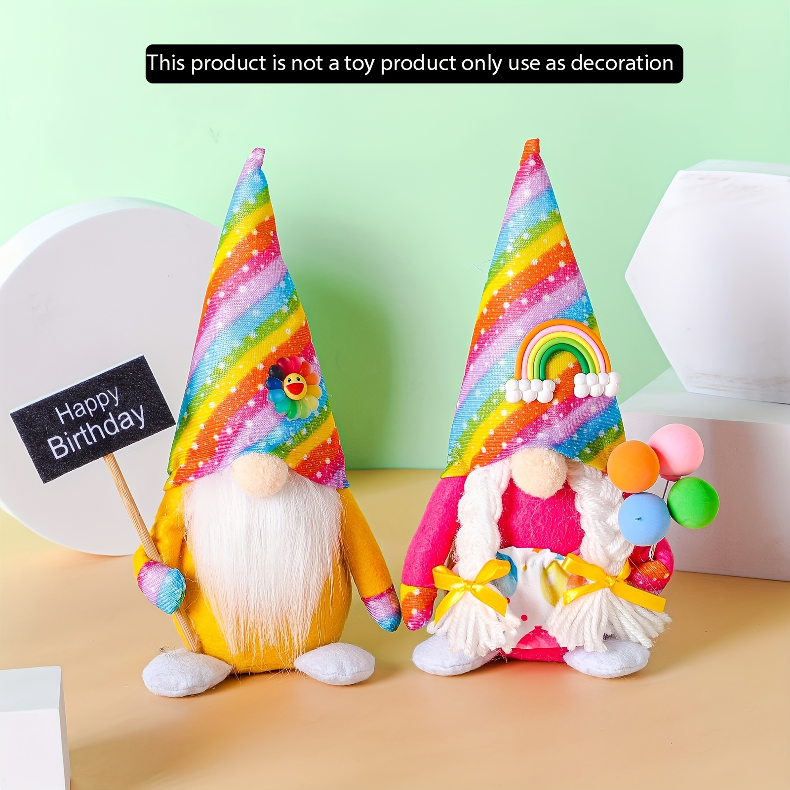 2PCS Happy Birthday Faceless Gnomes Doll with Cake, Happy Birthday Tomte  Plush Birthday Gifts Handmade Scandinavian Party Hat Home Ornaments