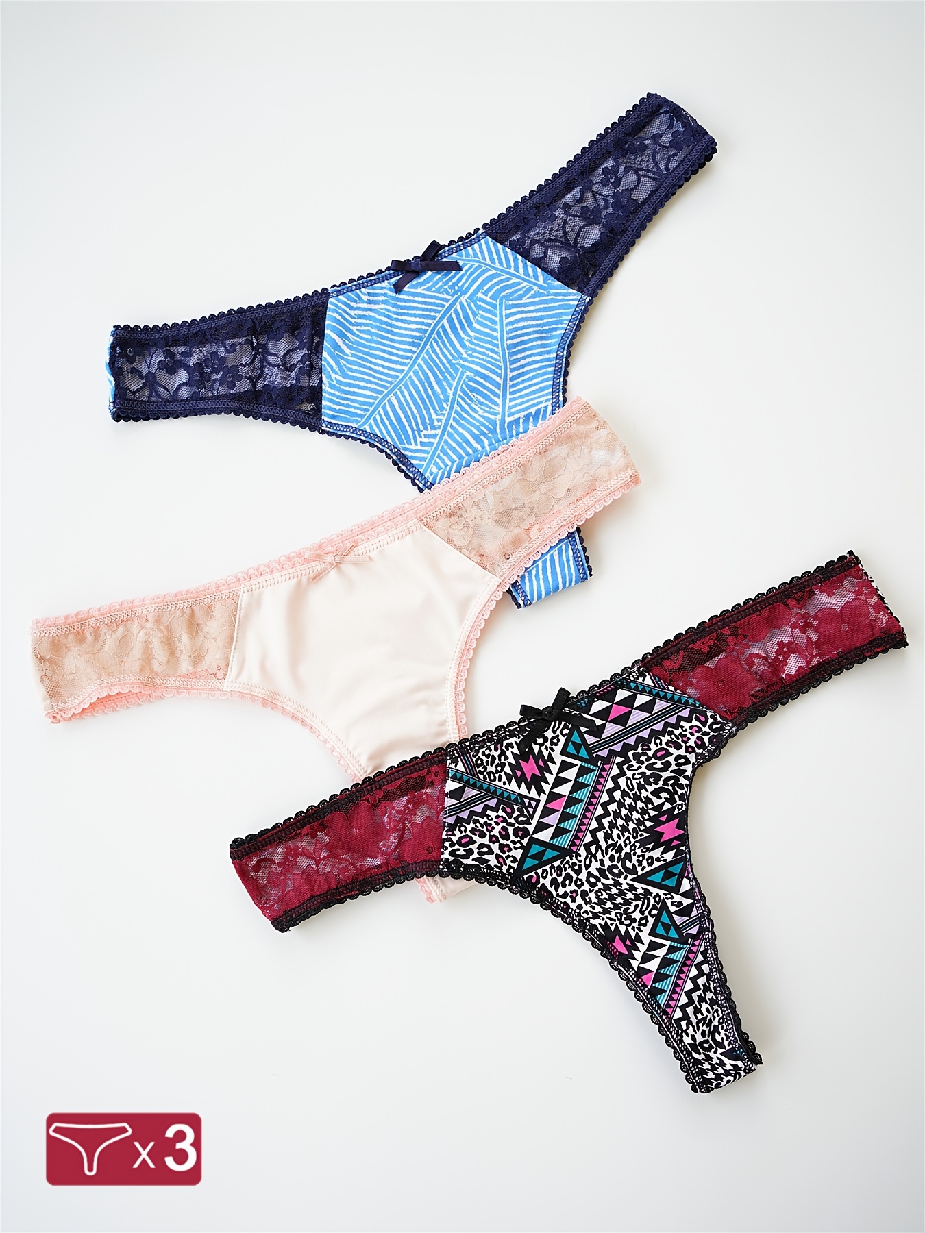 Geometric Print Contrast Lace Thongs Comfy Breathable - Temu Canada