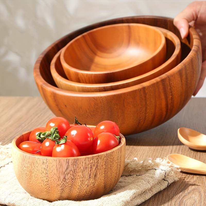 1pc high quality acacia wooden salad bowl rice bowl soup bowl daily household tableware stirring wooden basin manual polishing thick wall bowl easy to wash and durable
