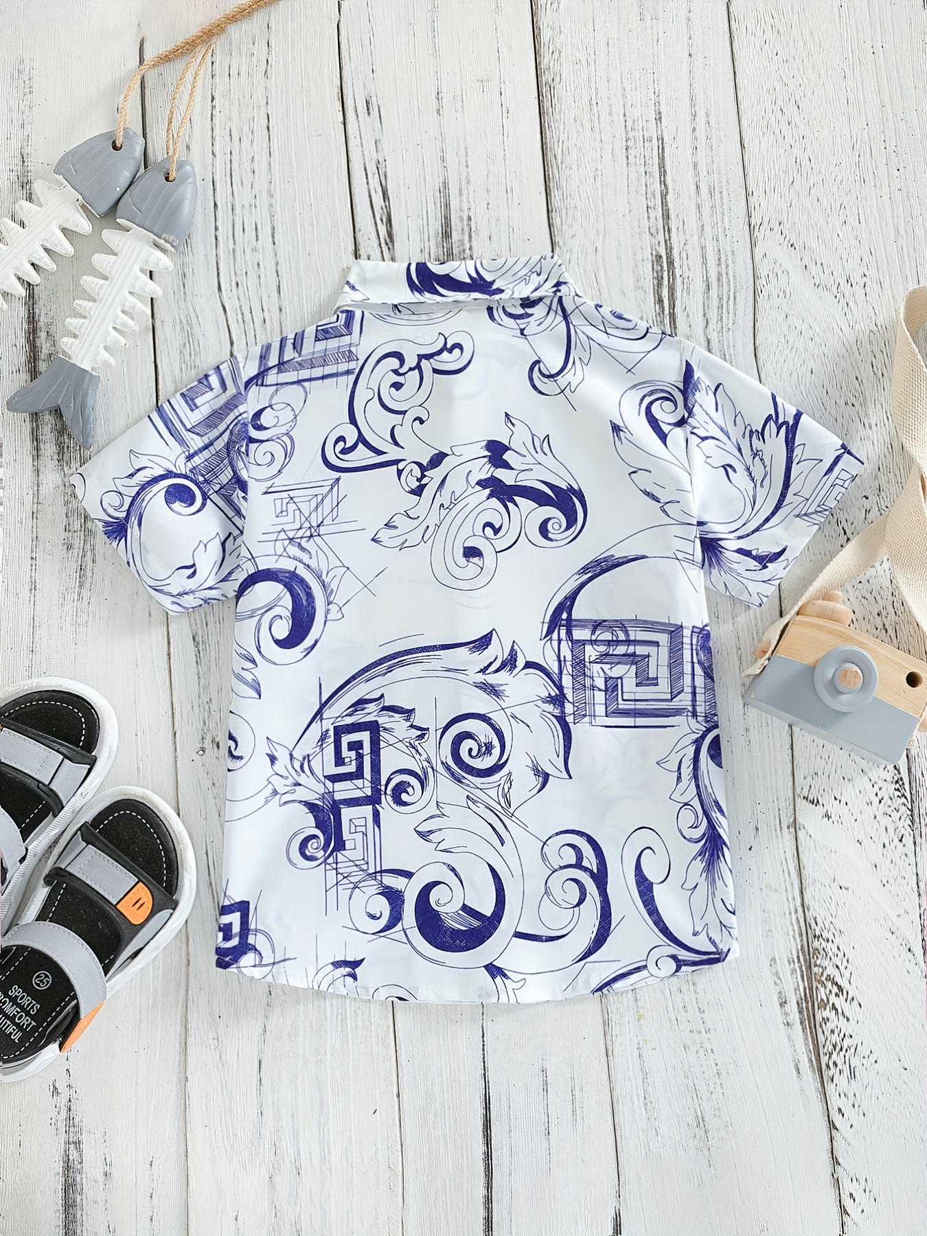 Boys Porcelain Pattern Button Up Shirt